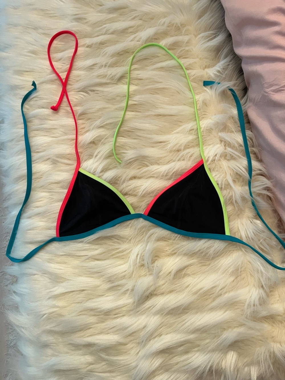 PINK Victoria's Secret Black Triangle Bikini Top with Neon Trim